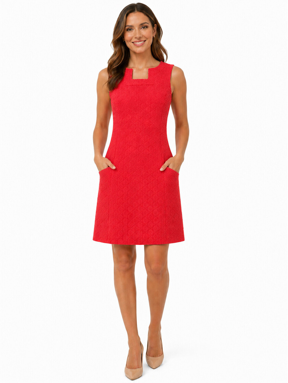 Nine West Orange Textured Sheath Dress Size 6 NWT Sleeveless Lined Front Pockets